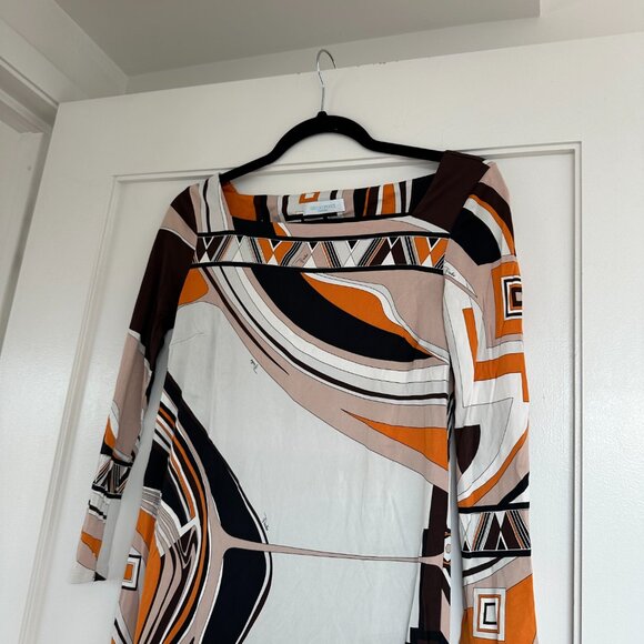Emilio Pucci Tunic Square Neckline Allover Abstract Print 3/4 Sleeves Sz 6 - Picture 6 of 9